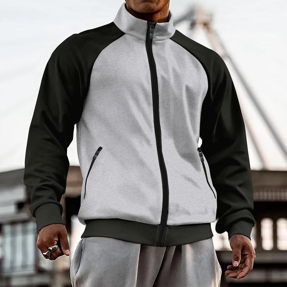 Track Jacket for Men Full Zipper Color Block Raglan